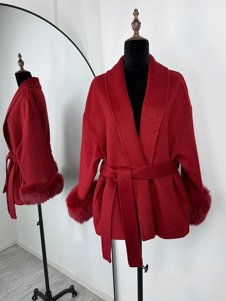 LIZAKOSHT  -  Fox Fur Woolen Women's 2025 Autumn Coat Fashion Patchwork Double-Sided Wool Overcoat Commuter New Elegant Office Jacket