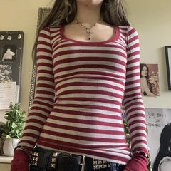 LIZAKOSHT  -  E-girl Emo Mall Goth T-shirt Y2k Aesthetic Long Sleeve Round Neck Pullovers Tees Cottage Cyber Grunge Sweats Tops Autumn Clothes