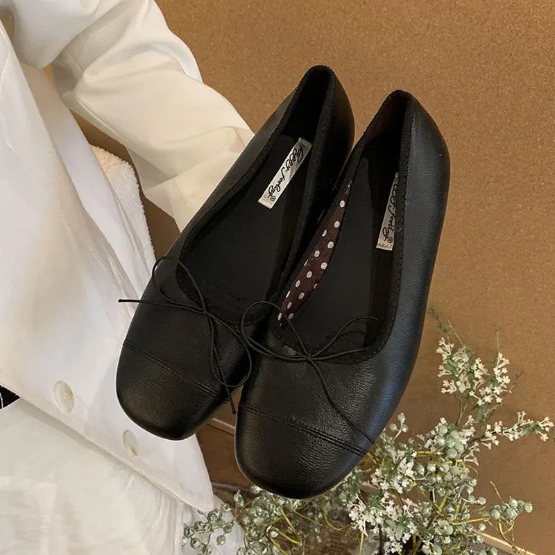 LIZAKOSHT  -  Classic Bow Flats Ballet Knot Slip On Casual Shoes Women Square Toe Shallow Ballet Flat Moccasin Ballerina Soft Brand Mary Janes