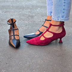 LIZAKOSHT  -  Suede Single Shoes Pointed Toe T-shaped Women's Shoes With Back Zip Summer Spring