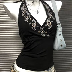 LIZAKOSHT  -  New Vintage Punk Black Slim Slash Neck Vest Women High Street Sexy Backless Tees Summer Japanese Subculture Retro Tank Tops