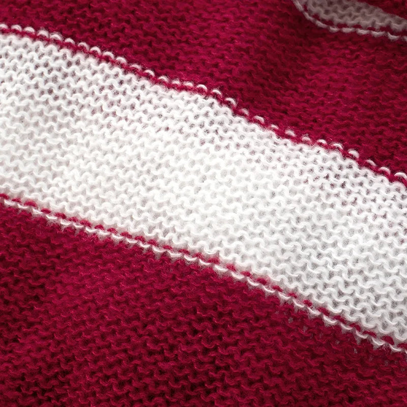 LIZAKOSHT  -  Knitted Sexy Off Shoulder Striped Women Sweater Red Long Sleeve Lace Up Sweater Female Autumn New Casual Streetwear