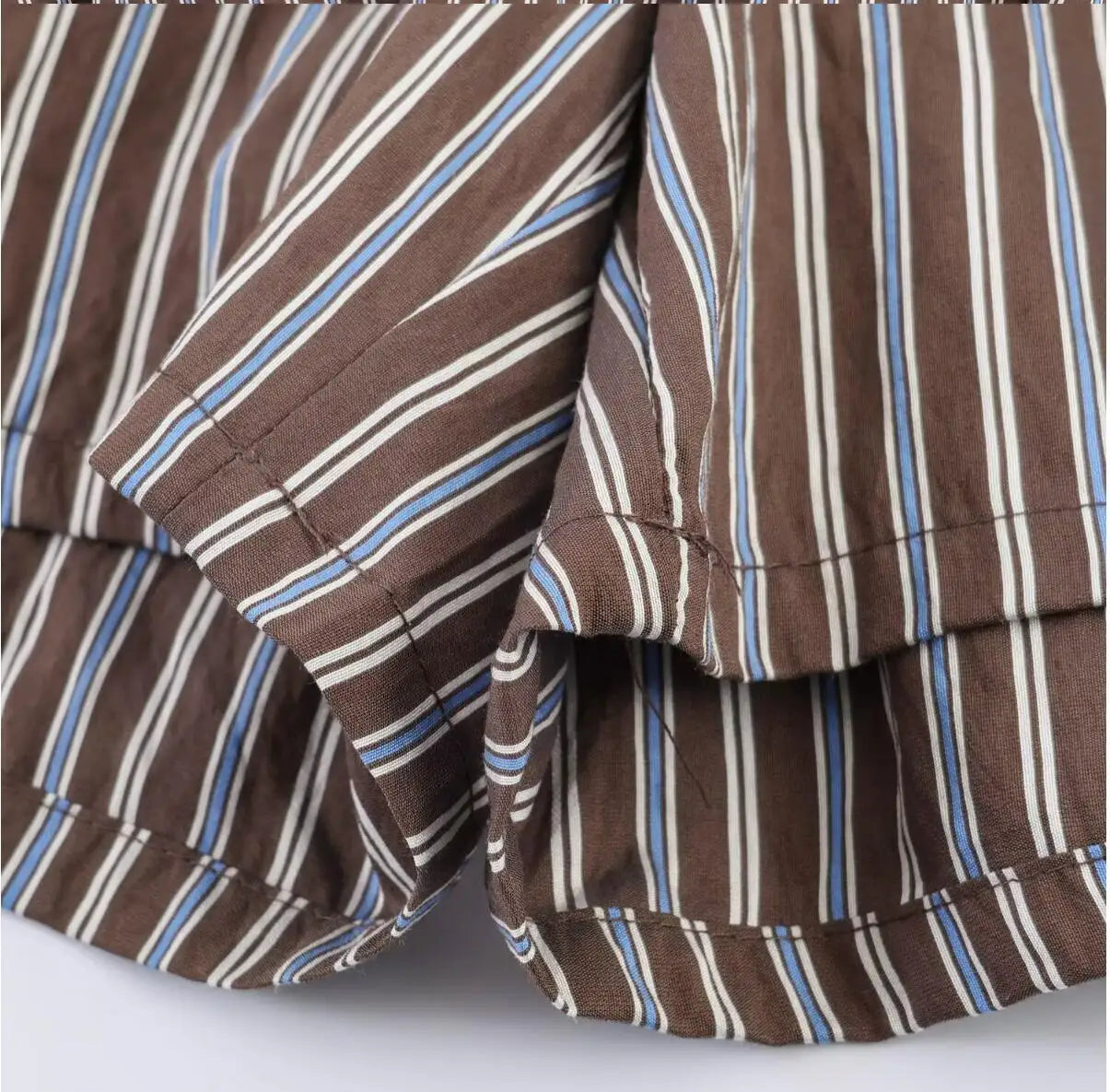LIZAKOSHT  -  Fashion Coffee Stripes Tie Bow Sashes Elastic Waist Wide Leg Shorts Women Shorts Skirts Causal Mini Pants