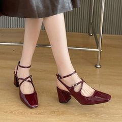 LIZAKOSHT  -  Fashion Fashion Mary Jane Shoes Women Retro Elegance Chunky Slingback Shoes Belt Buckle Leopard Print High Heeled Sandals Women