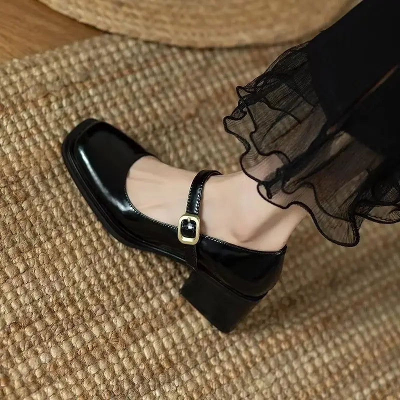 Shoes for Woman 2023 Japanese Style Lolita Women's Summer Footwear Square Heels Mary Jane Toe Black Platform High Pumps Gothic E