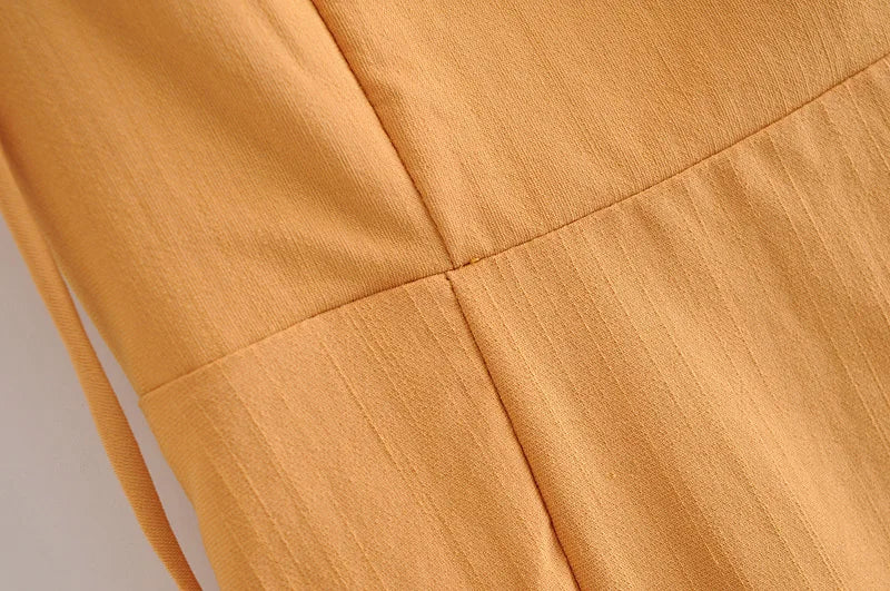 LIZAKOSHT  -  Sexy Solid Yellow Corset Style Bow Lacing up Strap Sling Dress Retro French Style Women Hem Slit Midi Long Dresses Holiday Robe