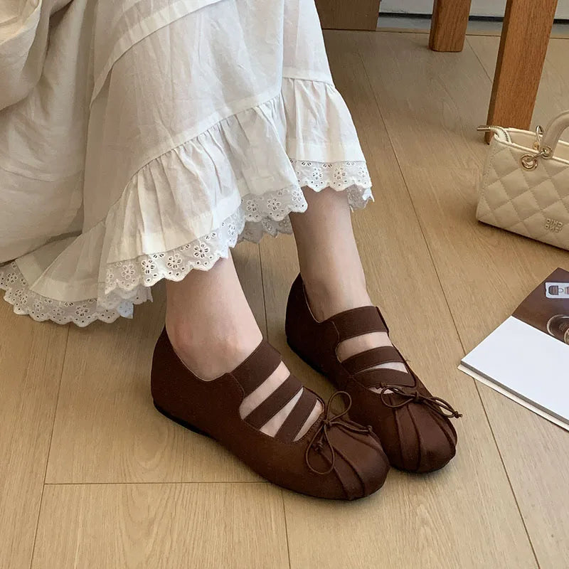 LIZAKOSHT  -  New Fashion Elastic Band Women Ballet Flats Dance Shoes Female Height Increasing Mary Janes Ladies Round Toe Footwear Flat Shoes