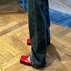 LIZAKOSHT  -  Fashion Square Toe Women Slippers High Heel Dress Pumps Red Shoes Woman Luxury Bowknot Ladies Sandals Runway Mules