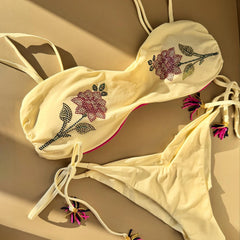 LIZAKOSHT  -  Diamond Bikini Sexy Women Swimsuit Bandeau Biquini Push Up Swimwear Female Shiny Bathing Suits Floral Bodysuit Beachwear