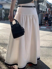 LIZAKOSHT  -  Design Sense Splicing Contrasting Color A-line Skirt Elegant High Waist Slimming Long Skirt