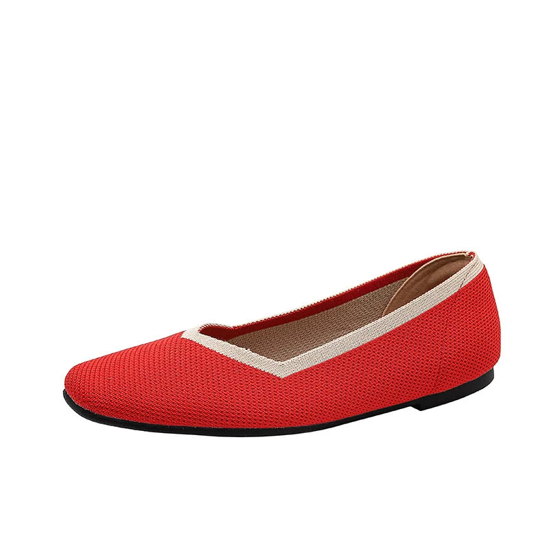 LIZAKOSHT  -  Women Spring Summer Comfort Fashion Knitting Fly Line Flat Shoes Luxury Shallow Mouth Square Toe Soft Sole Single Shoes