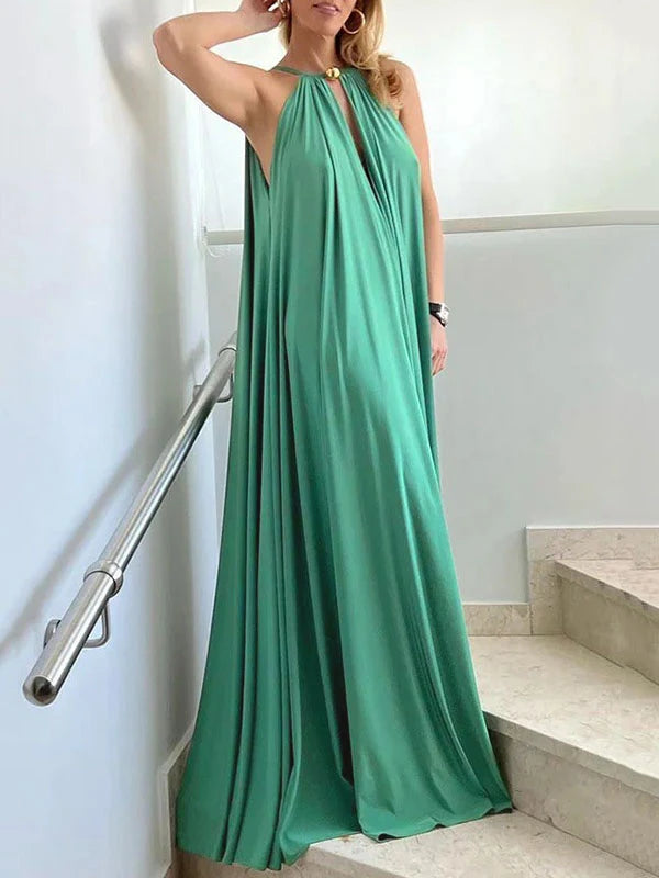 LIZAKOSHT  -  Women's Vibrant Yellow Halter Wrap Maxi Dress Deep V-neck Sexy Pleated Long Evening Dresses Elegant Photoshoot Dress