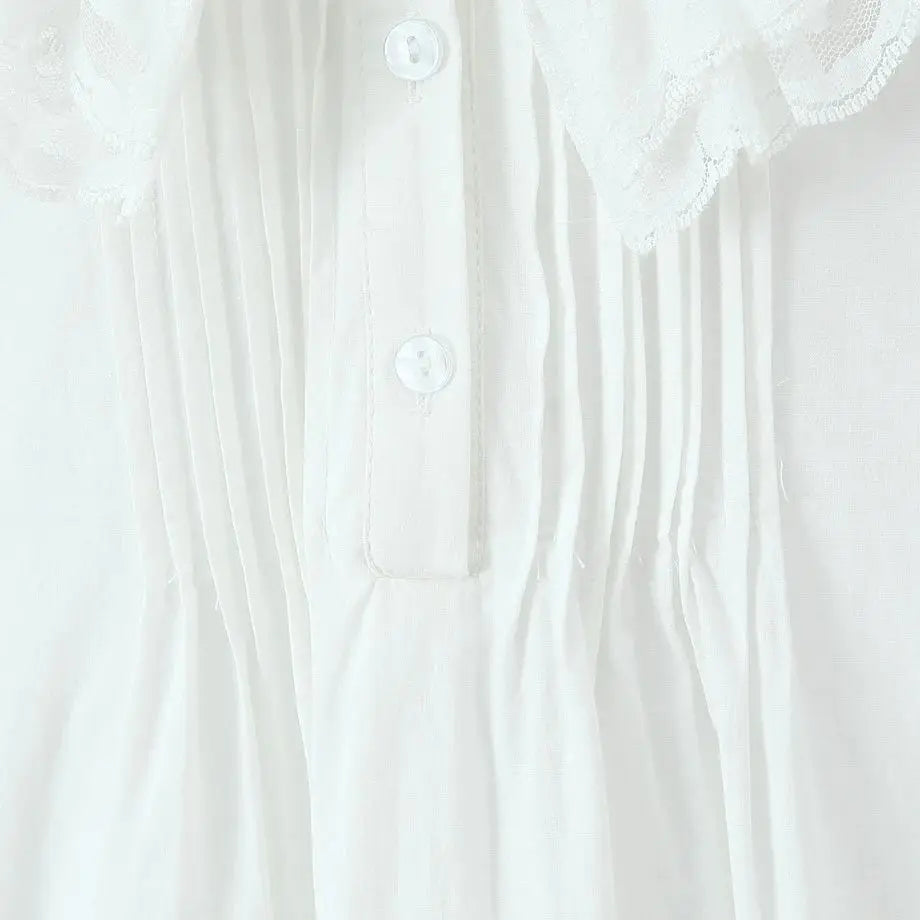 LIZAKOSHT  -  Sweet White Spliced Lace open Buttons Peter Pan Collar Mini Sleeveless Dress Women Wood ears Hem Loose Straight Short Vestidos