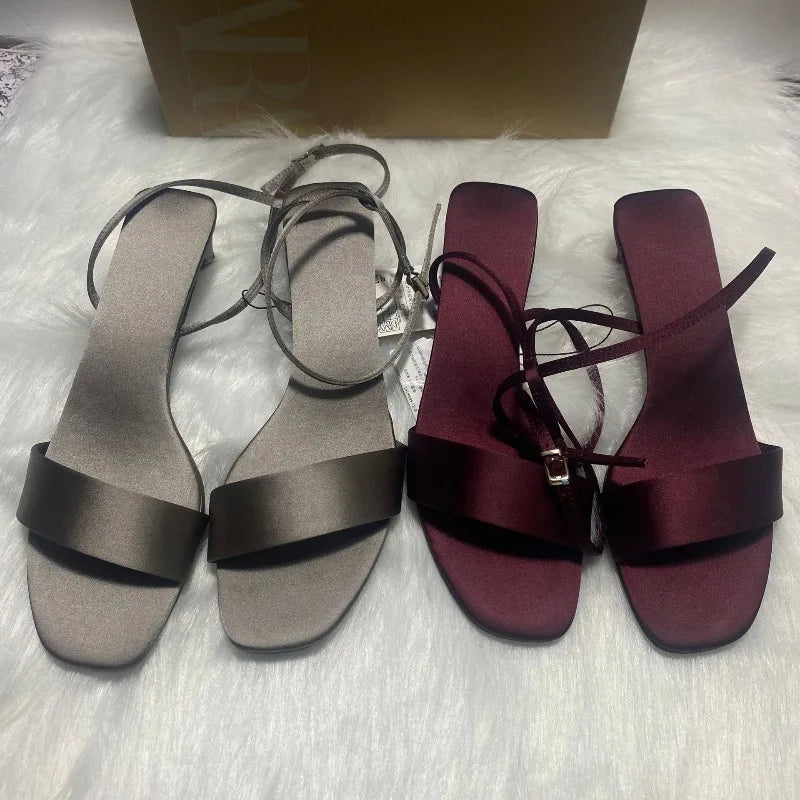 LIZAKOSHT  -  Luxury Satin Ankle Strap Low Heels Women Modern Sandals Summer Elegant Open Toe Brand Designer Large Size Female Office Shoes