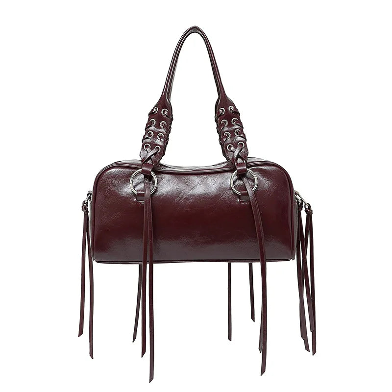 LIZAKOSHT  -  Vintage Rivet Braided Rope Handbag Women Large Capacity Motorcycle Style Bag Ladies Harajuku Hot Girl Tassel Y2k Crossbody Bags