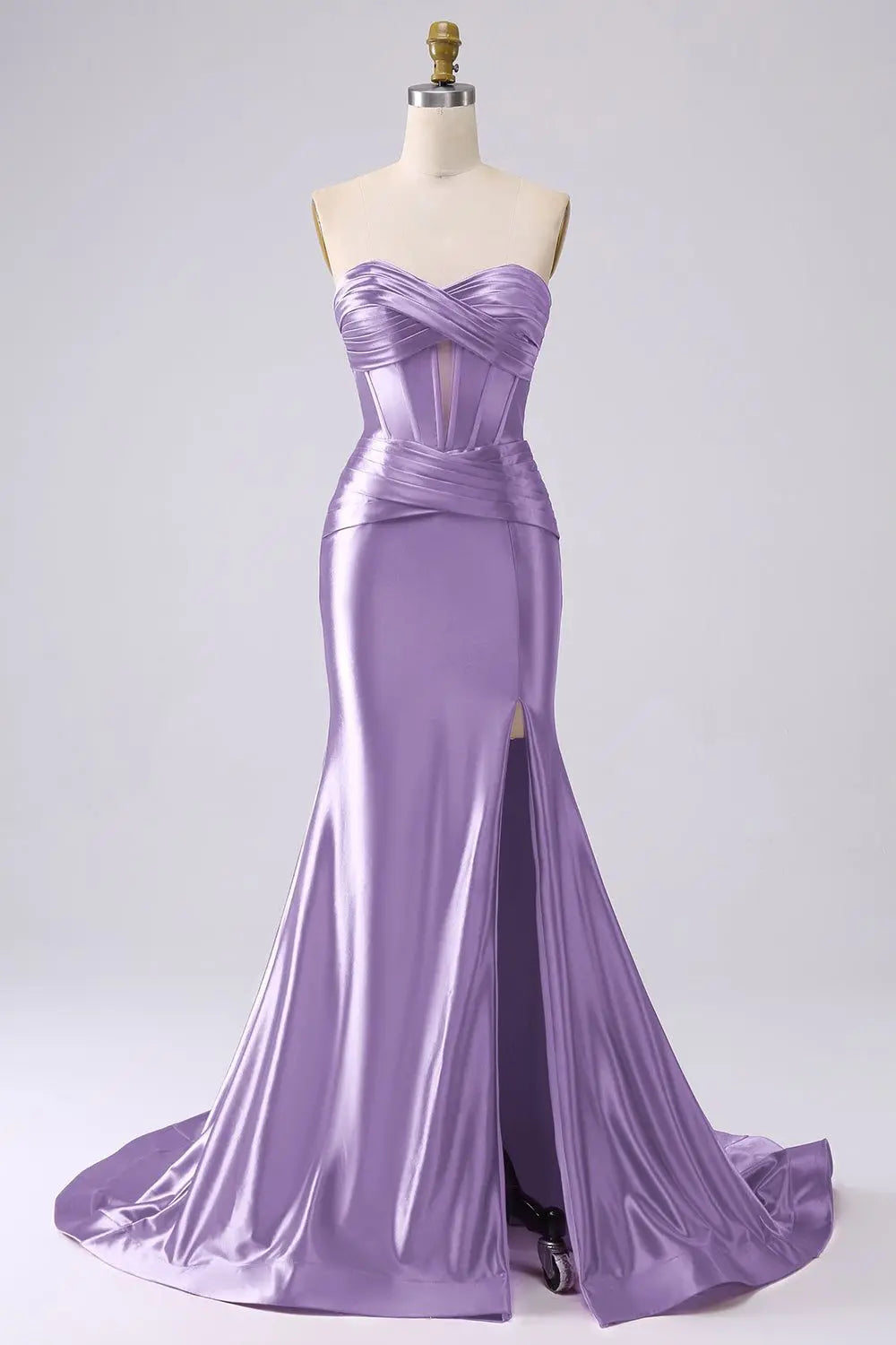 Sweetheart Strapless Evening Dresses Satin Sleeveless Backless Side Slit Pleats Ruched Party Gowns Elegant Hollowed Dating Dress