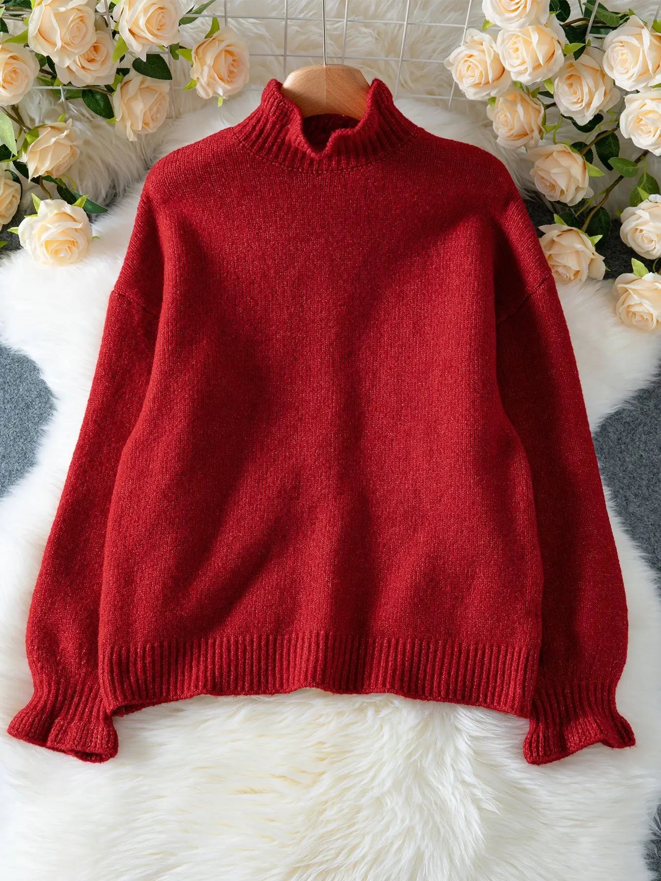 LIZAKOSHT  -  Chic Thick Red Knitted Cardigan Women Lapel Single-Breasted Loose Female Coat 2025 Casual Autumn Winter Ladies Solid Sweater