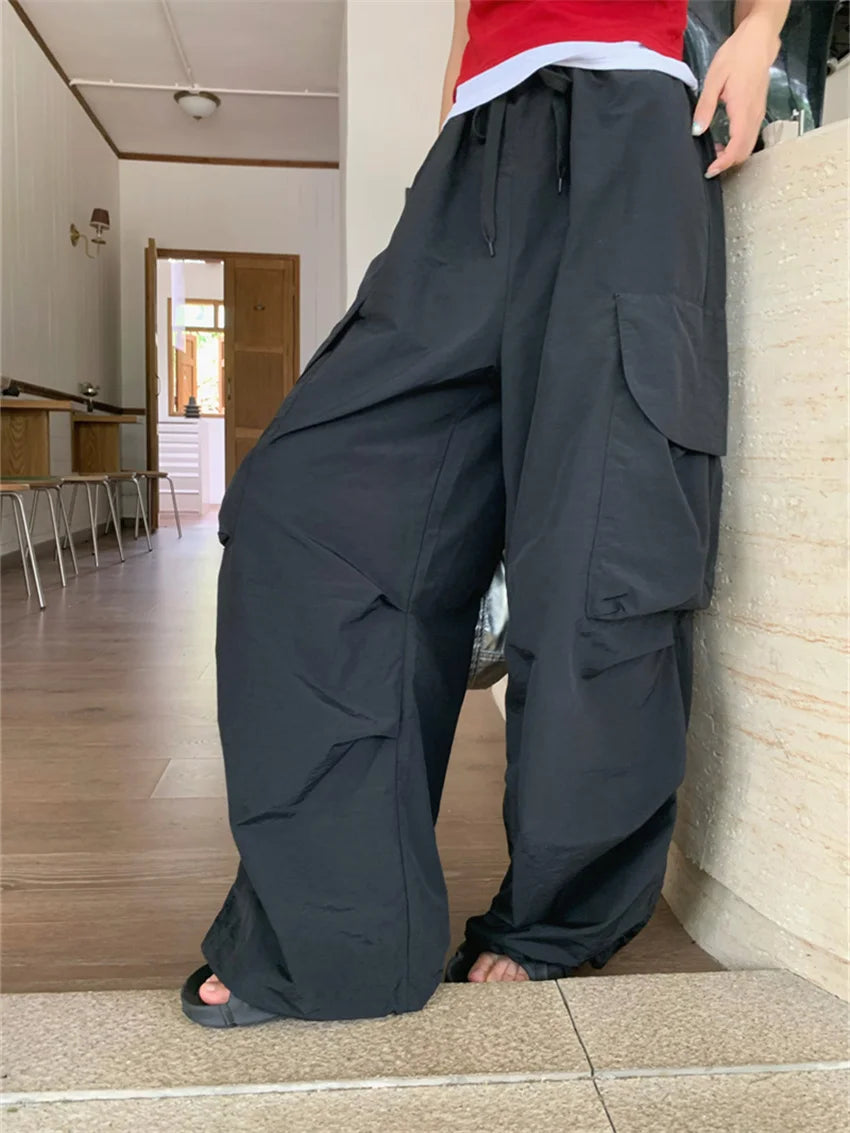 LIZAKOSHT  -  Casual Pants Women Loose Summer Pockets Wide Leg All Match Fashion 2024 Sports Mujer Slim New Solid Streetwear