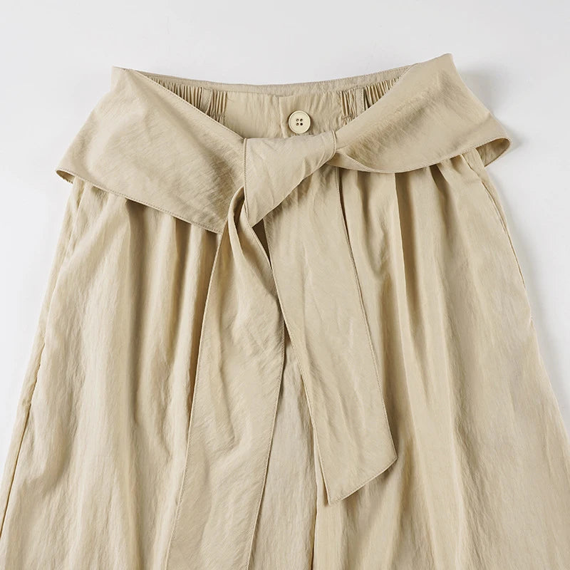 LIZAKOSHT  -  Female Harajuku Casual Style Simple High Waist Quick Drying Drop Folds Straight Leg Pants Versatile Strappy Design Trousers