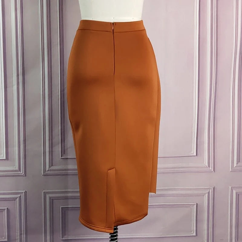 LIZAKOSHT -  Fashion Bodycon Pencil Skirts Women High Waist Slim Midi Modest Classy Female Black Package Hip Jupes Falad Elegant Skirt indie