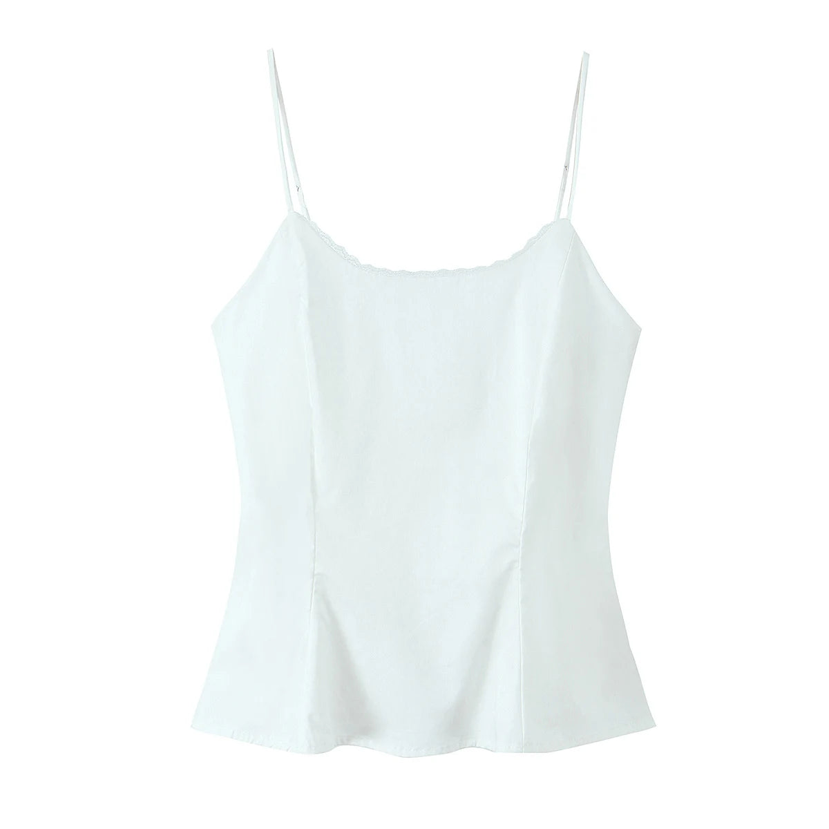 LIZAKOSHT  -  Sexy Cotton Spliced Lace O neck Camisole Camis Women Summer Elastic Back Tank Tops Side Zipper Girl Slim Waist Crop Top