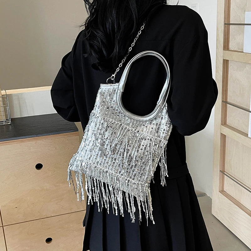 LIZAKOSHT  -  Trendy Design Sequin Tassels Tote Handbags and Purses Women Shoulder Crossbody Bags 2024 New Messenger Clutches Bag High Quality