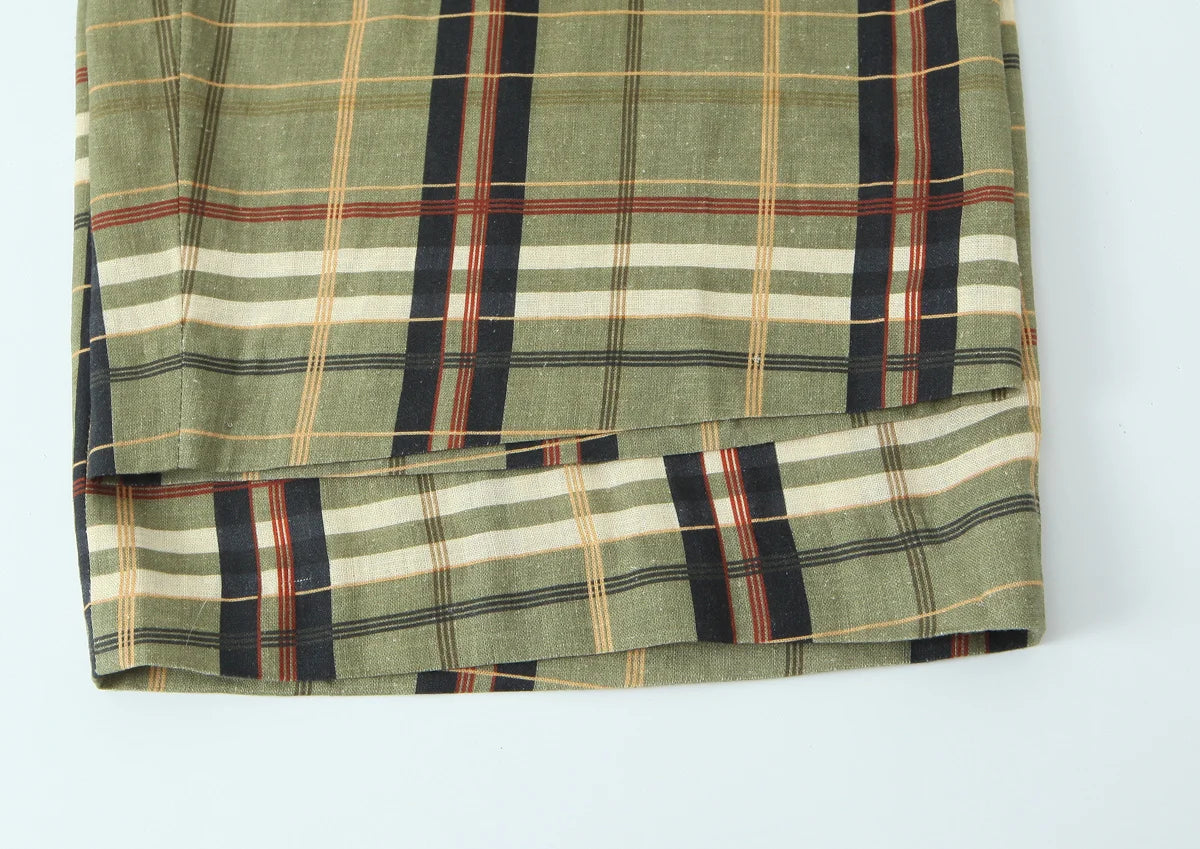 LIZAKOSHT  -  Women Autumn New Ramie Bloomers Plaid Printed Loose Pants Female Fashion Versatile Drawstring Streetwear Casual Trousers