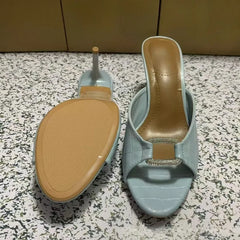 LIZAKOSHT  -  Summer Women High Heels Sandals Square Buckle Diamond Open Toe Slingbacks Zapatos De Mujer Female Mules Shoes