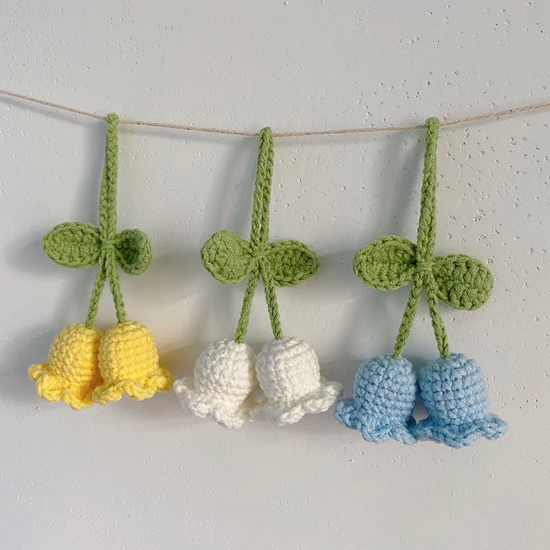 Lily Orchid Pendant Finished Crochet Flower Knitted Flower Diy Flower String Keychain Car Interior Pendant Crochet Accessories