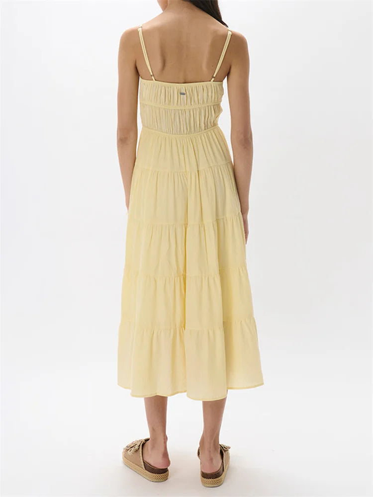 LIZAKOSHT  -  Women Summer Sleeveless Sling Dress Casual Solid Front Tie-up Ruffles A-Line Party Dress Vacation Cocktail Streetwear