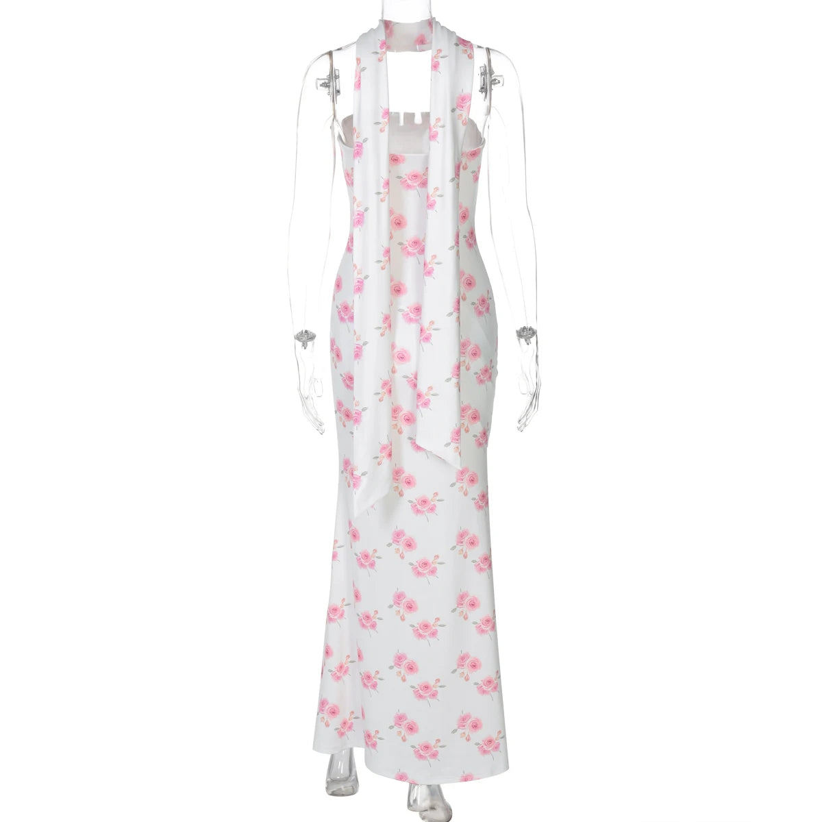 LIZAKOSHT  -  Elegant Floral Print Strapless Ribbon Sexy Bodycon Maxi Prom Dress Summer Women Clothes Birthday Party Festival