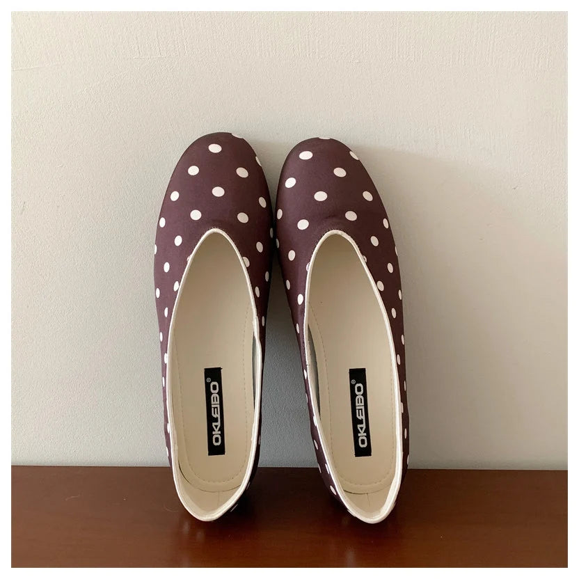 LIZAKOSHT  -  New Spring Flats Shoes Women Fashion Round Toe Polka Dot Slip On Mary Jane Flat Ballet Shoes Soft Ballerina Casual Loafers