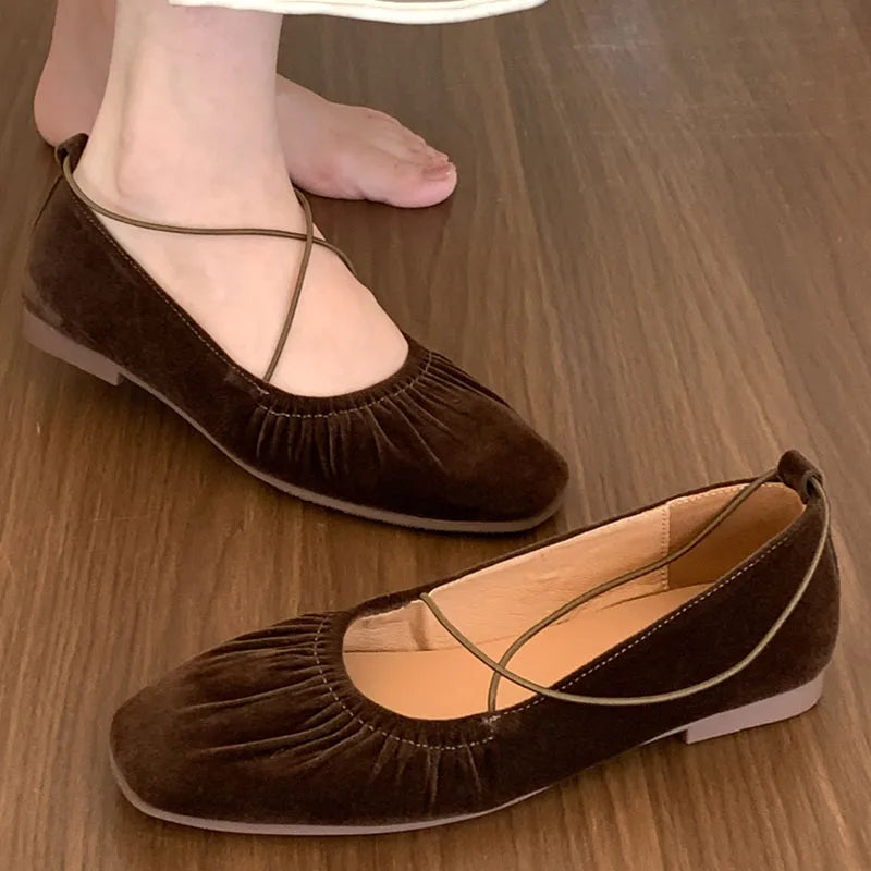 LIZAKOSHT  -  Autumn Women Flat Shoes Fashion Pleated Ladies Elegant Slip On Mary Jane Shoes Soft Sole Outdoor Dress Ballerinas New Shoes