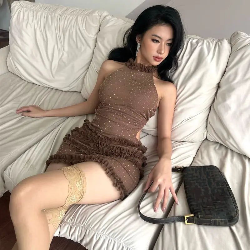 LIZAKOSHT  -  Retro Sequin Slim Backless Mini Dress Y2K Vintage Women Sleeveless Sexy Dresses Elegant Party Club Summer New Vestidos