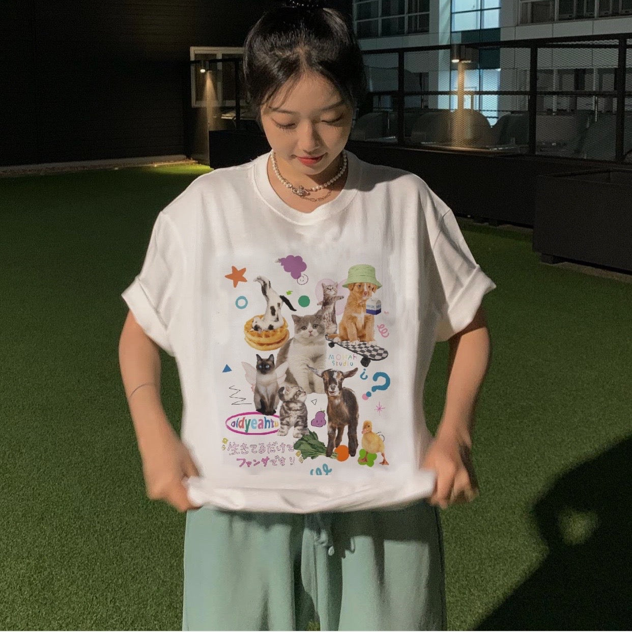 LIZAKOSHT  -  Cute Milk Cat Graphic T-Shirts for Women Oversized Retro Harajuku Fashion Streetwear Tee Shirt Y2k Aesthetic Female Tees Tops