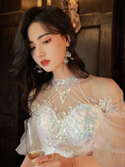 LIZAKOSHT  -  Mermaid Sequin Celebrity Dresses Bling Bling Latern Sleeve Beading Luxury Women Zipper Party Sexy Long Wedding Prom Gowns New