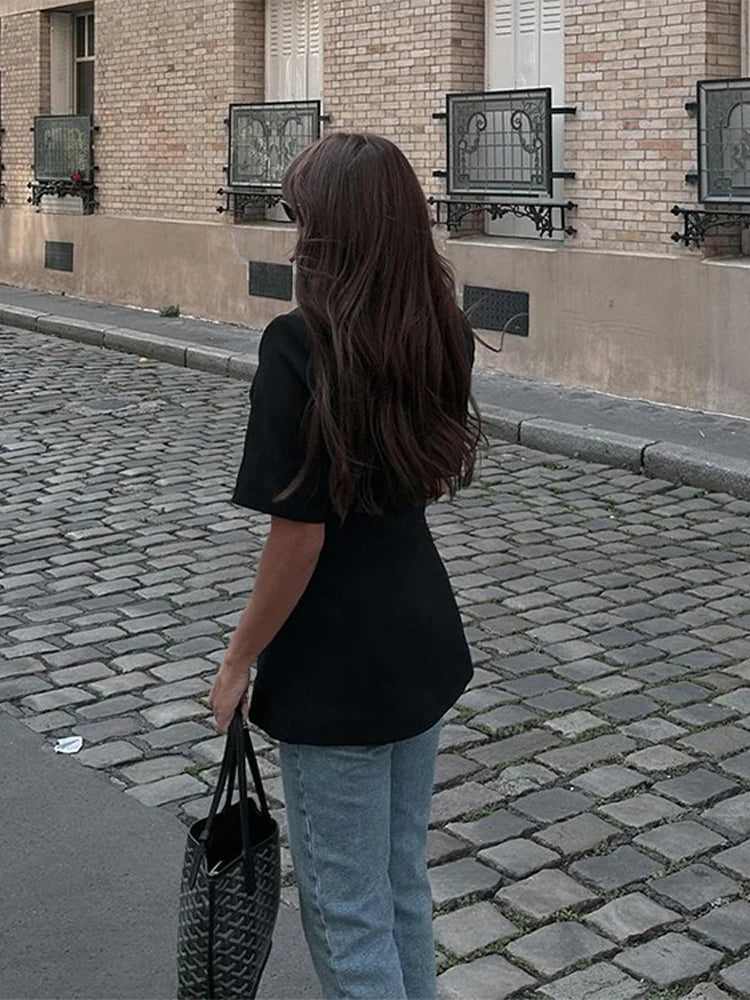 LIZAKOSHT  -  Single Breasted Short Sleeves Suit Jacket Woman Solid Color Slim Casual Coat Commuting Street Versatile Women's Fashion Jackets