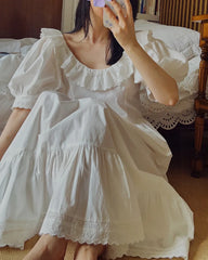 LIZAKOSHT  -  Retro Women's Nightdress Pajamas Nighty Lace-up Short Sleeve Sleepdress Nightgown Palace Style Night Wear for Women Sleepwear