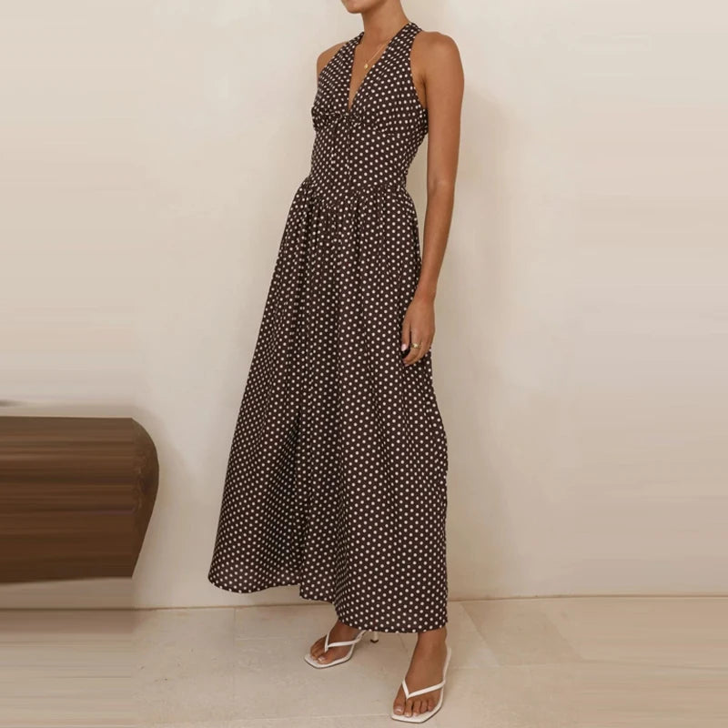 LIZAKOSHT  -  Comfortable Commuter Women's Dress Polka Dot Sleeveless Classic Strap Skirt Beach Vacation Summer New Long Dress