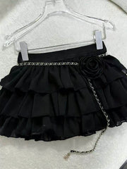 LIZAKOSHT  -  Sweet Fairy Style A-Line  Skirt Women's Summer New Chain Waist Belt Anti-Light Elastic Waist Versatile Short Skirt