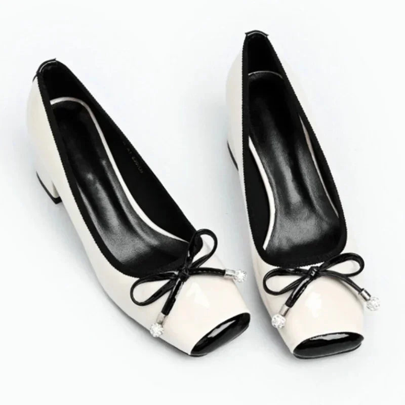 LIZAKOSHT  -  Square Toe Mary Jane Shoes Women Fashion Casual Chunky Ballet Shoes Shallow Bow Classic Brand High Heels Designer Female Pumps
