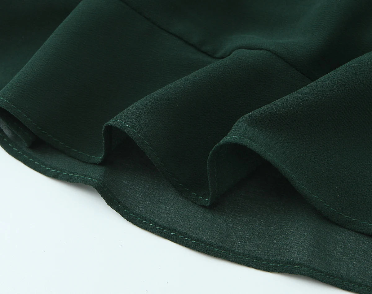 LIZAKOSHT  -  French Style Retro Dark Green V neck Corset Style Sling Dress Women Elastic Back Ruffles Hem Short Dresses Summer Robe Vestidos