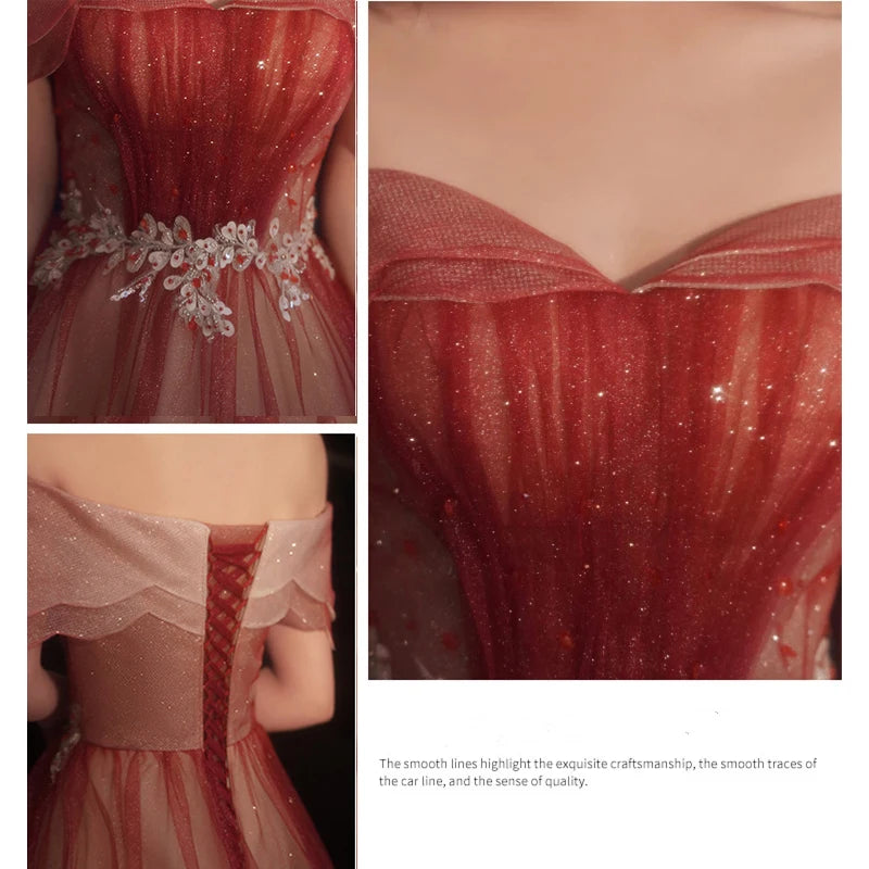 Fashion Gradient Prom Dresses for Women Off Shoulder Sparkly with Appliques Vestido De Festa Luxury Night Dress