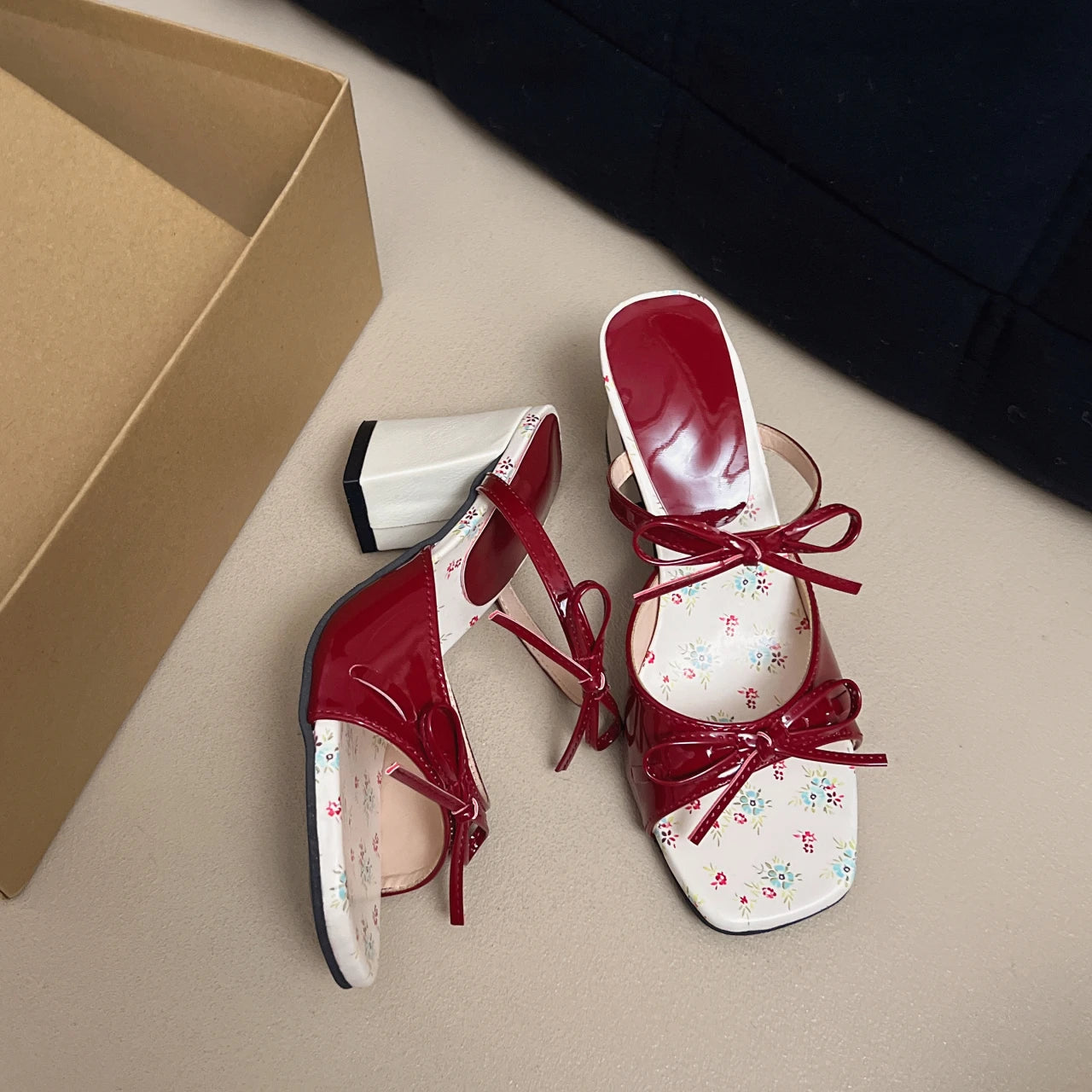 LIZAKOSHT  -  New Summer Elegant Fashion Bow Design Flowers SandalsWedge Cool Slippers Women's Straight French Style High-heeled Shoes