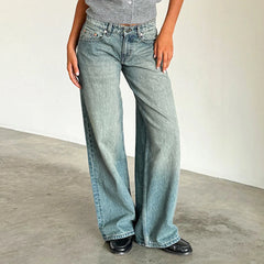 LIZAKOSHT  -  Loose Fit Boyfriend Straight Wide Leg Jeans Women Y2K Aesthetic Low Rise Baggy Jeans Trendy Stretch Long Denim Pants Trousers