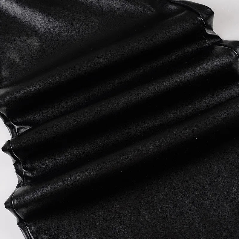 LIZAKOSHT  -  Women Fashion Black PU Leather Slim Flare Pants Zippers High Waist Peach Hips Stretch Boot Cut Skinny Trousers Casual Streetwear