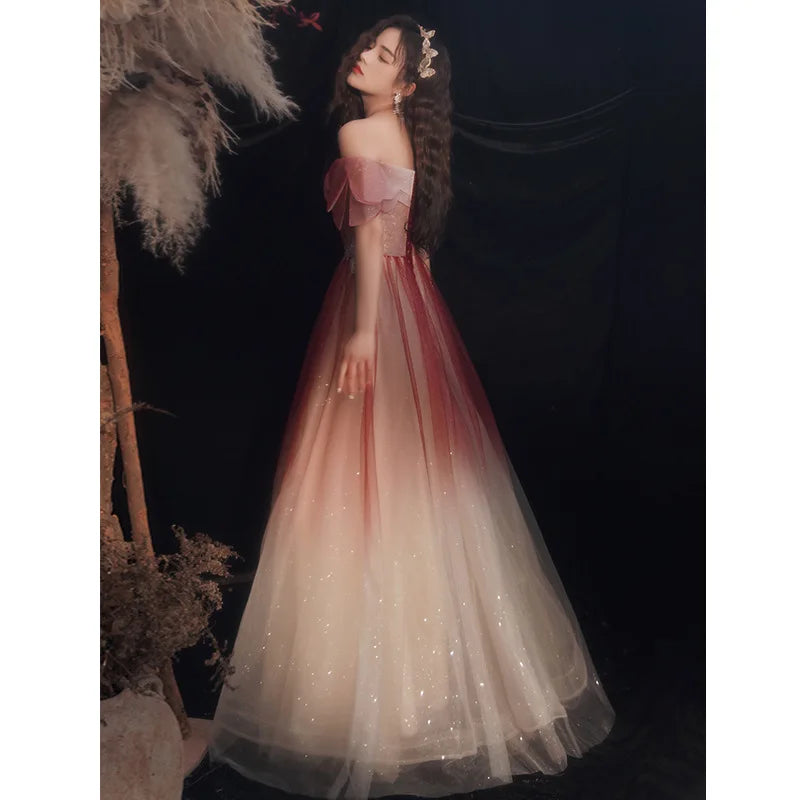 Fashion Gradient Prom Dresses for Women Off Shoulder Sparkly with Appliques Vestido De Festa Luxury Night Dress