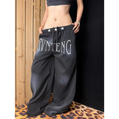  LIZAKOSHT  -  Autumn Winter American Style Casual Pants Women's Loose Slimming Embroidered Letter Street Dance Wide Leg Pants Comfortable