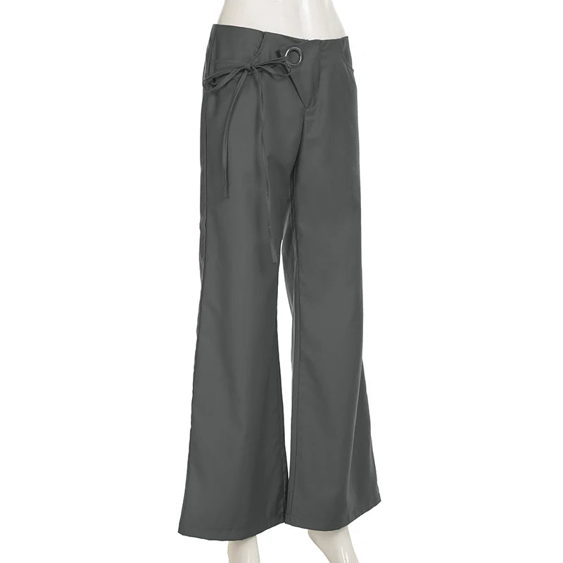 LIZAKOSHT  -  Lace Up Loose England Style Trousers Fashion Low Waisted Solid Pants Vintage Aesthetic Leisure Bottoms for Women