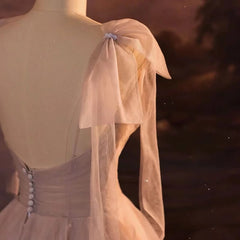 LIZAKOSHT  -  V-neck Cocktail Dress Nude Pink Ribbon Bow Floor Length Sleeveless Luxury Tulle Wedding Formal Occasion Celebrity Gowns